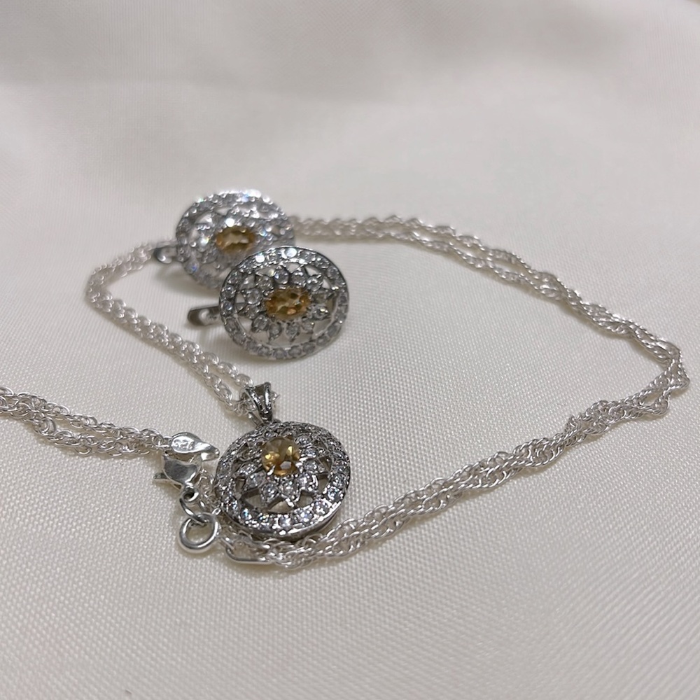 Yellow citrine original stone & American diamonds 925 mark silver jewelry #291 - Picture 11 of 15